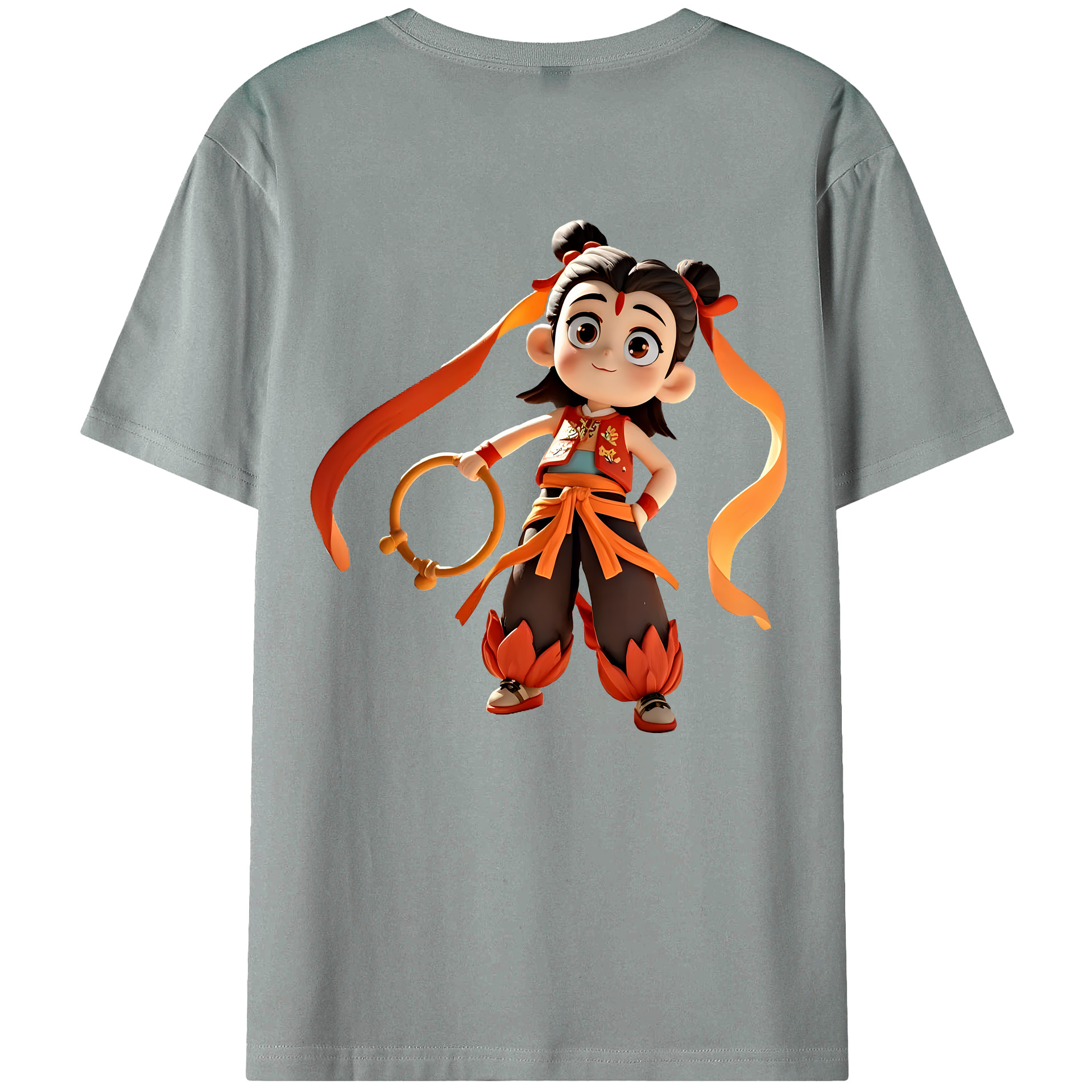 （画像用） Ne Zha 2 ナタ 魔童の大暴れ 綿100％ メンズ半袖Tシャツ（バックプリント） 通気性